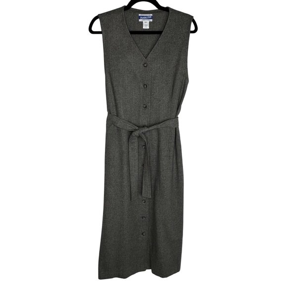 Pendleton Sz12P 100% Wool Gray Herringbone Belted Dress Old Money Dark Academia - Picture 1 of 9